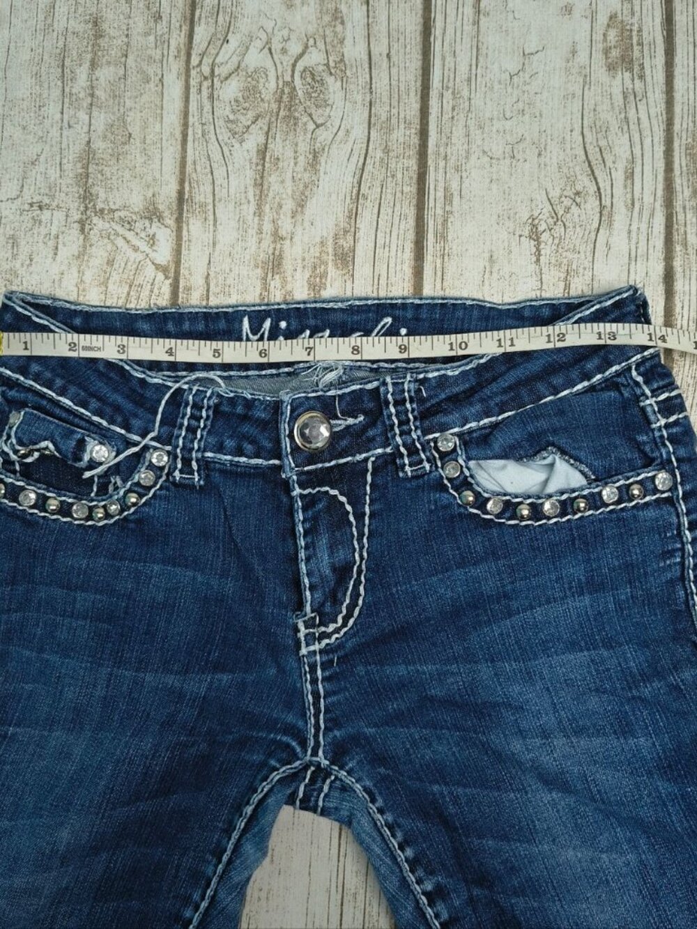 Miss Chic Y2K Rhinestone Ultra Low Rise Jeans Size 7 - Picture 8 of 12
